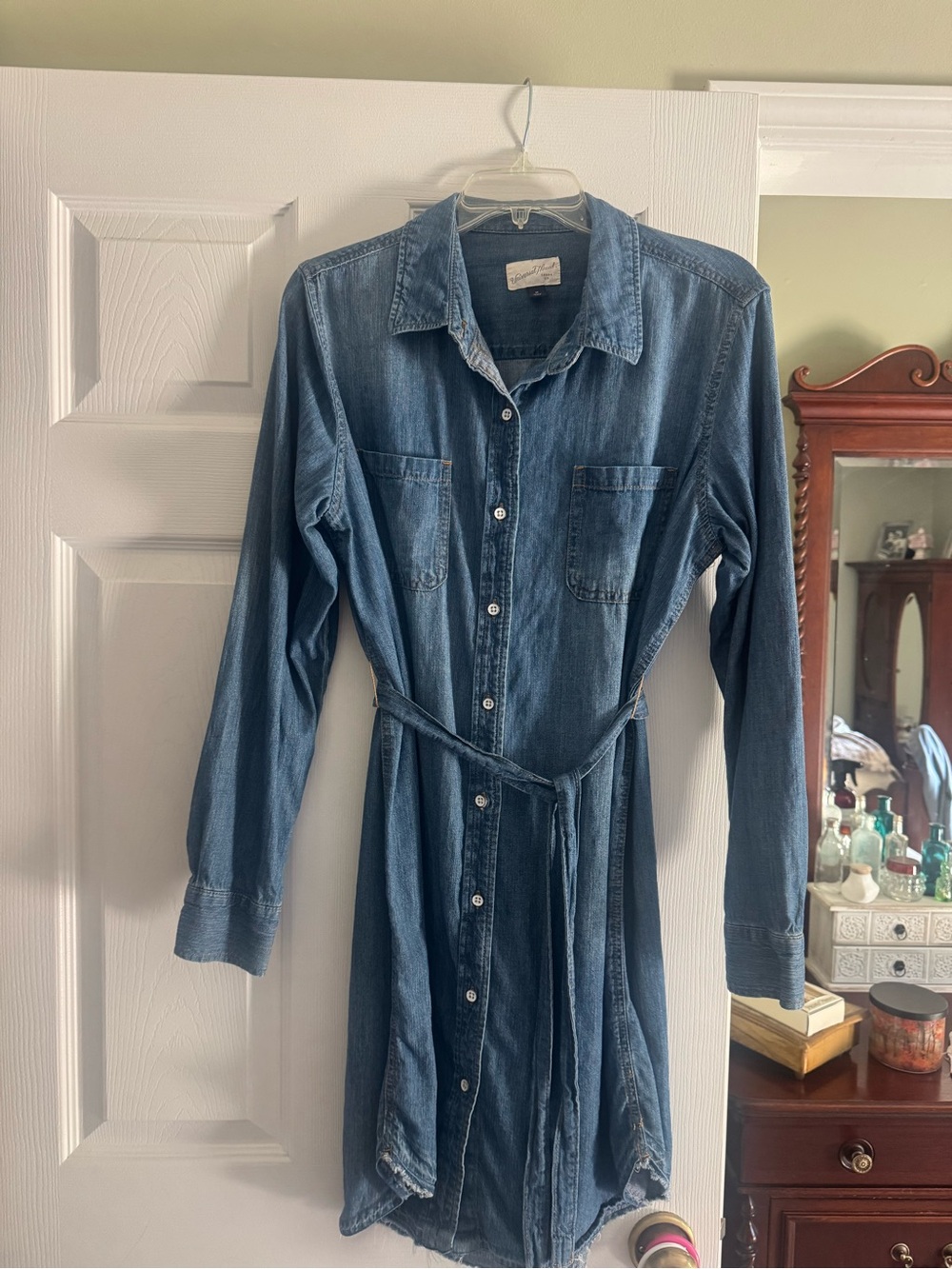 Universal Thread Blue Denim Shirt Dress with Waist Tie